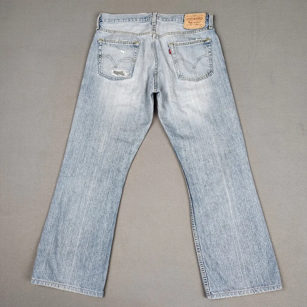 Vintage Y2K Levis Low Boot Cut 34x28 Blue Patchwork Thrashed Skater Grunge Rave